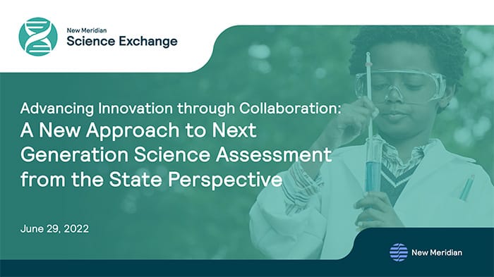Presentation title slide reading "Advancing Innovation through Collaboration:A New Approach to Next Generation Science Assessment from the State Perspective"